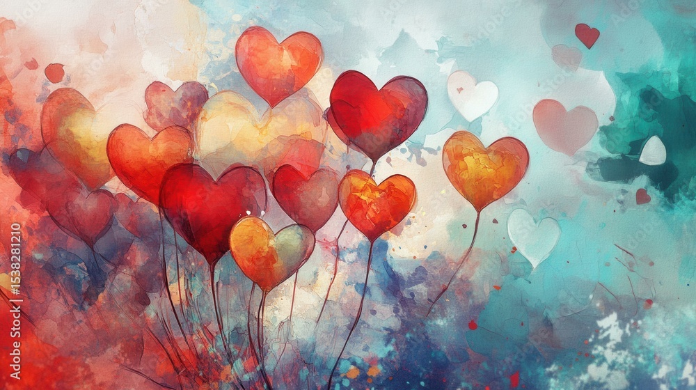 Aufkleber numerous heart-shaped balloons floating in abstract background