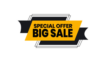 Dynamic Sale Promotion Banner with Geometric Elements and Ribbons Featuring and Special Offers. Yellow and Black. Editable