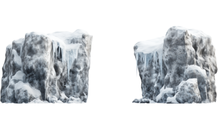 Iceberg, blue ice mountain with white snow and deep crevasses, steep terrain of ice, glacier landscape, blue ice mountain covered in snow, on a transparent backgrounds