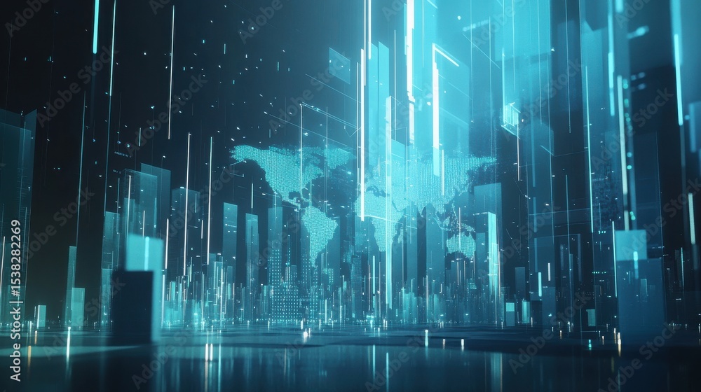 Aufkleber Digital cityscape with data streams in futuristic environment