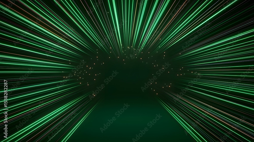 Poster the image contains a dark green background with numerous bright green lines radiating outwards from 