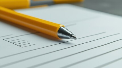 Yellow pen resting on notebook in calm office setting