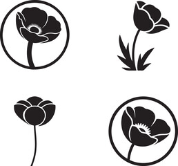Simple black poppy flower icons set design. eps-10