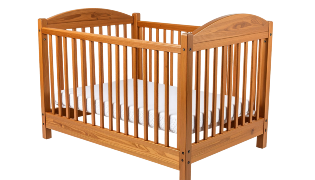 Wooden baby crib Isolated on Transparent or White Background