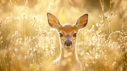 Deer standing peacefully in a summer field during daytime