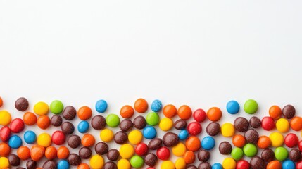Obraz premium Assorted colorful candies with a twin border on a white backdrop