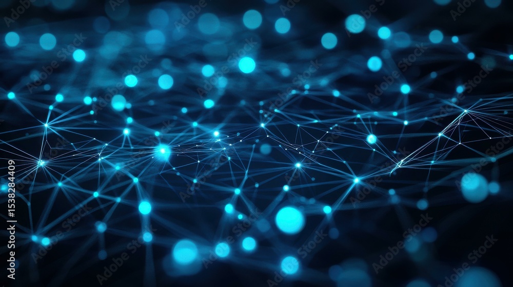 Aufkleber Abstract network of glowing nodes in digital space at night