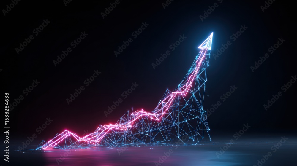 Poster Wireframe Graph With Neon Glow Depicting Upward Growth in a Digital Space