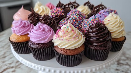 Birthday cupcake assortment on a stand