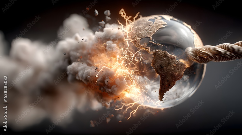 Aufkleber dramatic depiction of a globe exploding symbolizing the global crises and threats facing the world s