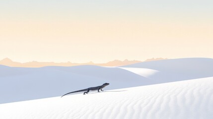 Fototapeta premium Lizard walking across serene desert landscape during daytime
