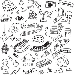 Graduation and Education Doodle Set, Hat, Books, Diploma, School Icons Vector,