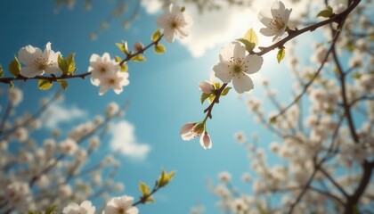 Cherry blossom tree branches in serene outdoor garden