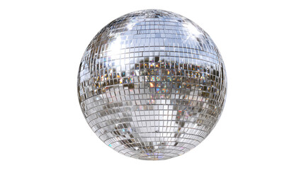 Silver Disco Mirror Ball Covered in Small Reflective Mirrors Transparent Background