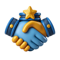3d cartoon handshake with star badge isolated on transparent background