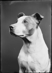vintage film photo of dog from 1950s in black and white