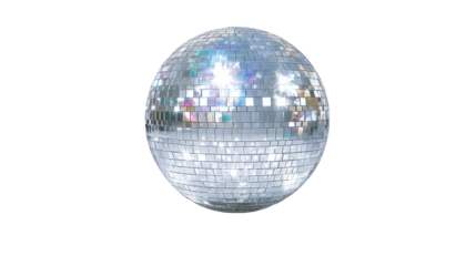 Silver Disco Mirror Ball Covered in Small Reflective Mirrors Transparent Background