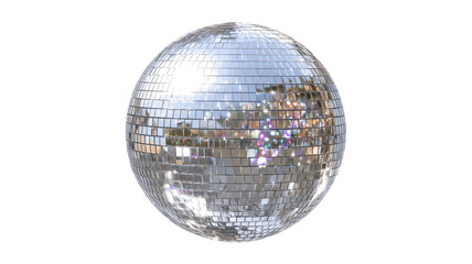Silver Disco Mirror Ball Covered in Small Reflective Mirrors Transparent Background