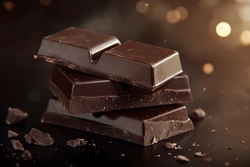 Premium chocolate bar with visible rich texture and smooth surface. Chocolate background, elegant presentation. Dark chocolate block. Cocoa. Milk chocolate backdrop. Pastry shop. Dessert. Sweets.