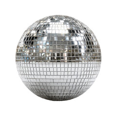 Silver Disco Mirror Ball Covered in Small Reflective Mirrors Transparent Background