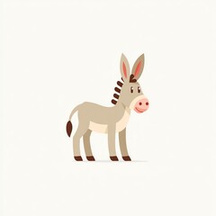 Adorable Cartoon Donkey, Gray and Brown Hues, Stands on White Background, Simple Minimalist Design