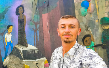 Man with Rio de Janeiro Brazil City Street Art Graffiti.