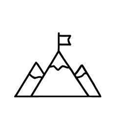 Flag on Mountain Top Line Icon Outline Vector Symbol of Achievement, Editable Stroke, Pixel Perfect