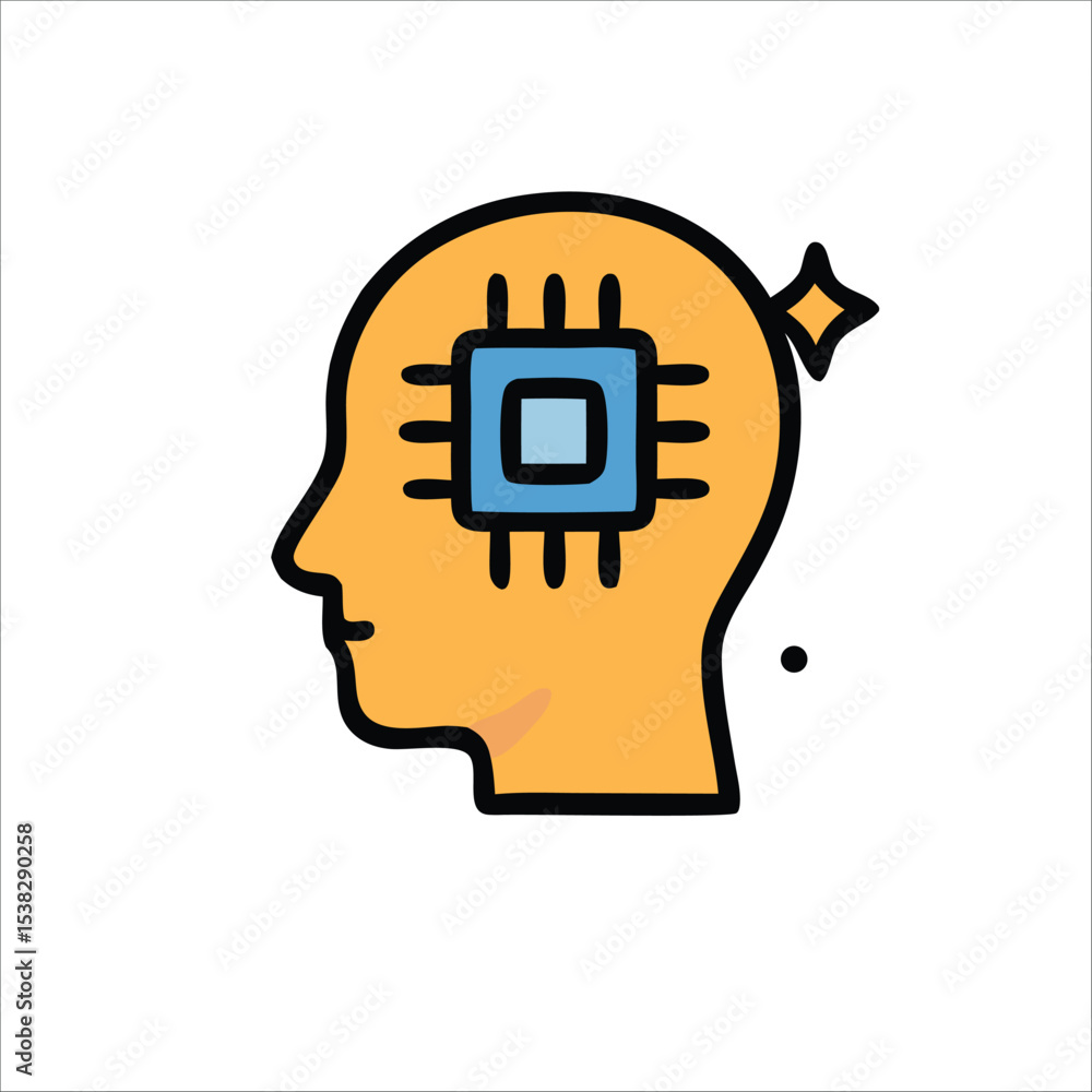 Poster microchip embedded in orange head representing ai. perfect for techrelated concepts, ai advancements