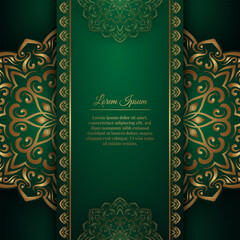 Naklejka premium Green background with gold mandala ornaments