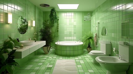 A lush green bathroom interior design.