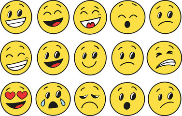 World Emoji Day Celebration Illustration Design. Colorful Flat Style Emoji Faces for Emoji Day. Fun and Expressive Emoji Design for Emoji Day. Clean Layout of Emoji Faces for World Emoji Day