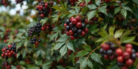 Obraz premium Elderberry Bush in Sunlight, Nature's Bounty
