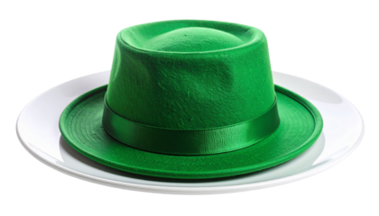 Creative Green Hat on Plate: Artistic close-up captures an intricate green hat meticulously presented on a pristine plate. The texture, shape, and style evoke a sense of artistry Png form