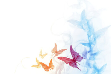 Vibrant Springtime Background, Watercolor Floral Design with Butterflies and Copy Space
