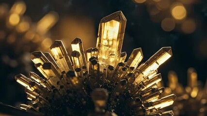 Close Up Shot Of Detailed Gold Crystal Structure Illuminated By Warm Lighting - Powered by Adobe
