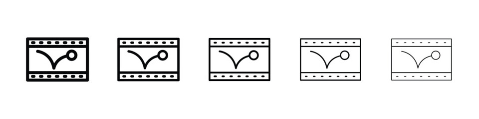 Animated icons in black stroke designs on white background