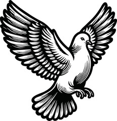 flying dove bird animal.line art vector illustration template design
