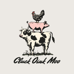 Cluck Oink Moo Farm Animal Stack Graphic