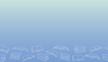 Horizontal gradient banner with literary doodles and space for text. Design for fair posters, web and advertising.