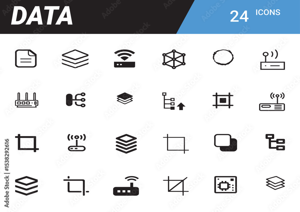 Poster data icon set: a collection of 24 sleek and minimalist data icons, designed for versatility and clar