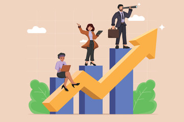 Diverse Business Team Collaborating on Financial Growth Strategy, Analyzing Market Trends to Achieve Investment Success and Future Prosperity.