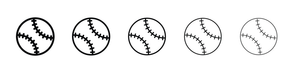 Baseball icons in black stroke designs on white background