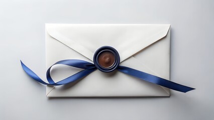 Elegant White Envelope with Navy Blue Ribbon and Wax Seal A Symbol of Classic Correspondence