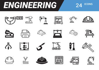 Engineering Icons: A comprehensive set of meticulously crafted vector icons, perfectly capturing the essence of engineering principles, tools, and concepts. Ideal for presentations, websites.