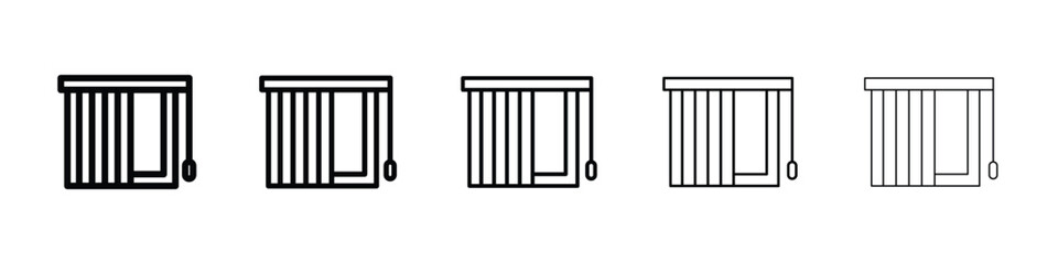 Blinds open icons in black stroke designs on white background