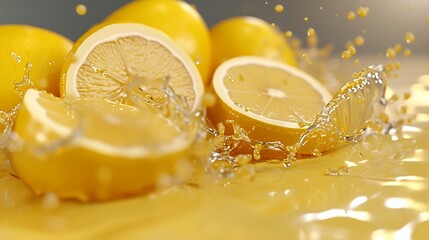 Close-up view of sliced lemons with water splashes.