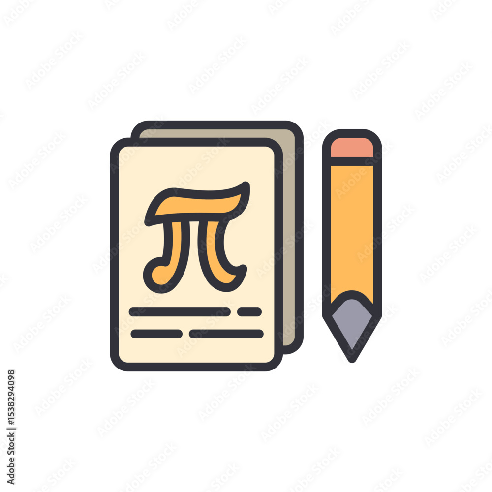 Poster mathematics symbol on notepad with yellow pencil isolated on transparent