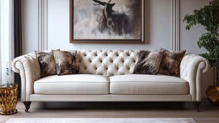 Stylish sofa in home interior detail