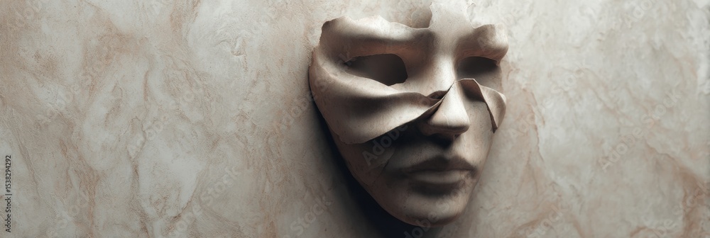 Aufkleber Surreal Mask Blending Into a Neutral Void Reflecting Themes of Identity and Existence at an Undefined Location