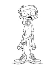 Cartoon Zombie Boy Line Art Illustration